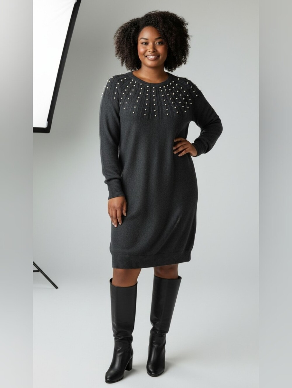 Lane Bryant Embellished Metal Bead Crew Neck Sweater Dress - EUC!